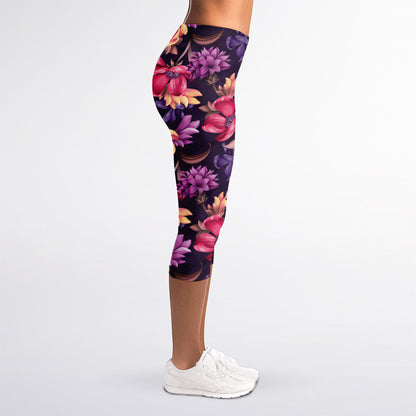 Wild Flower Print Women's Capri Leggings