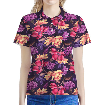 Wild Flower Print Women's Polo Shirt