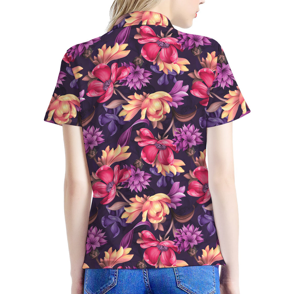 Wild Flower Print Women's Polo Shirt