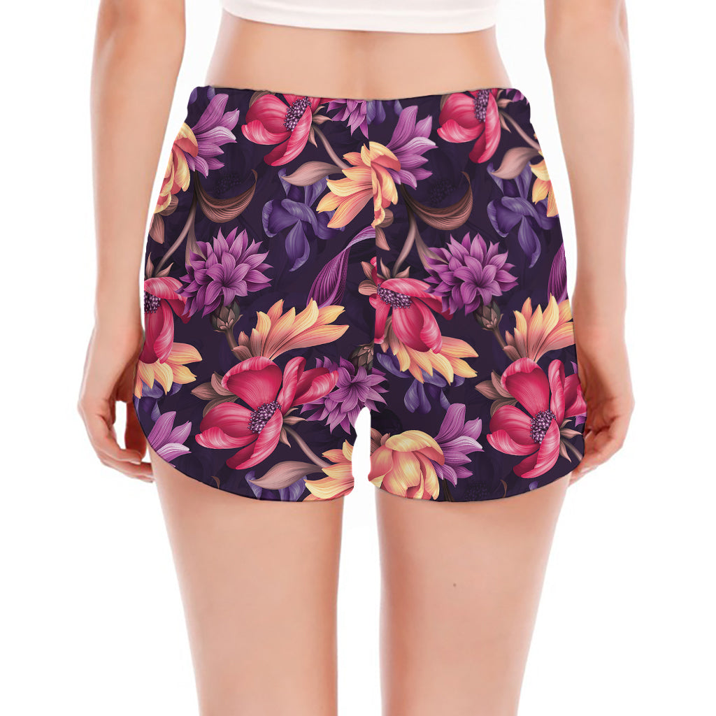 Wild Flower Print Women's Split Running Shorts