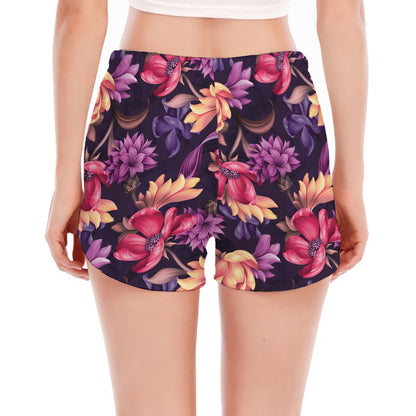 Wild Flower Print Women's Split Running Shorts