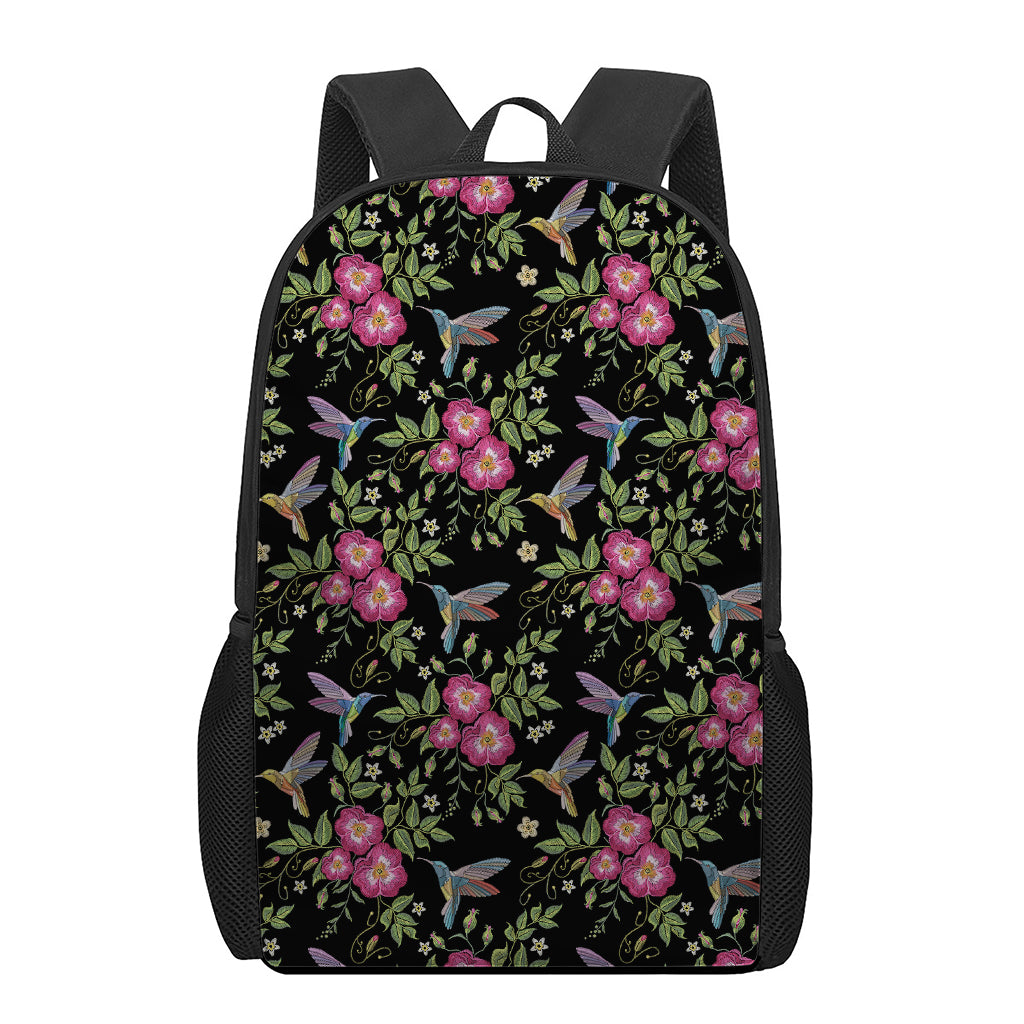 Wild Flowers And Hummingbird Print 17 Inch Backpack