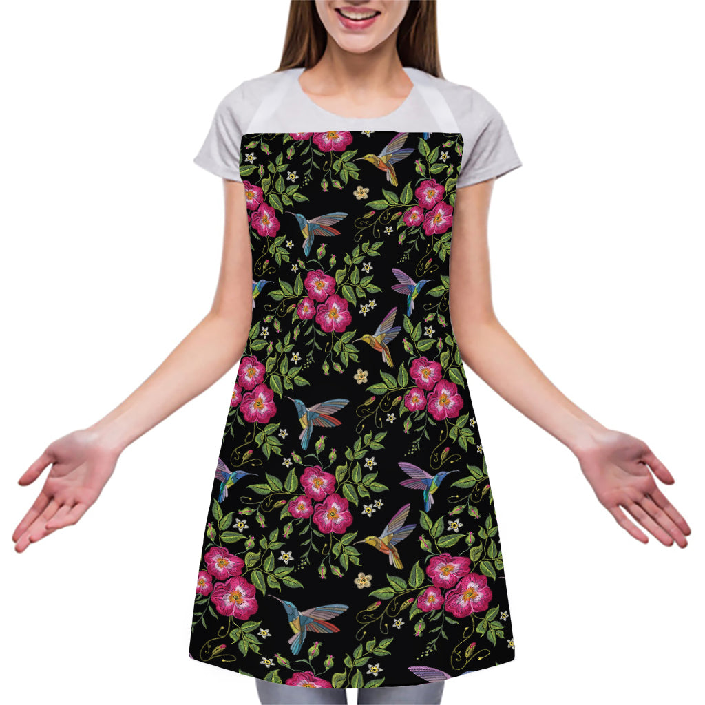 Wild Flowers And Hummingbird Print Adjustable Apron