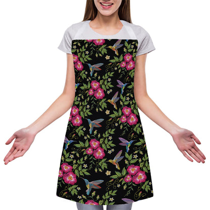 Wild Flowers And Hummingbird Print Adjustable Apron