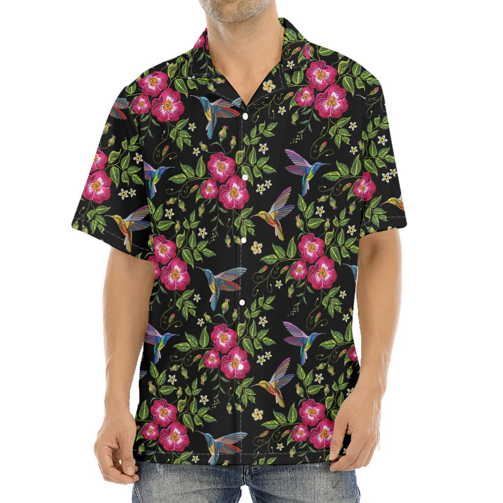 Wild Flowers And Hummingbird Print Aloha Shirt
