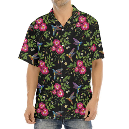 Wild Flowers And Hummingbird Print Aloha Shirt