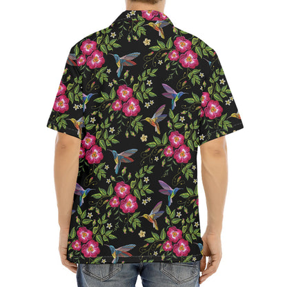 Wild Flowers And Hummingbird Print Aloha Shirt