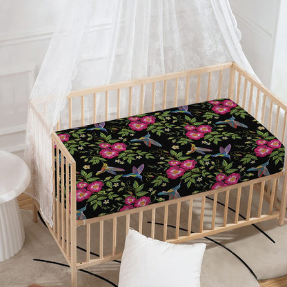Wild Flowers And Hummingbird Print Baby Crib Sheet