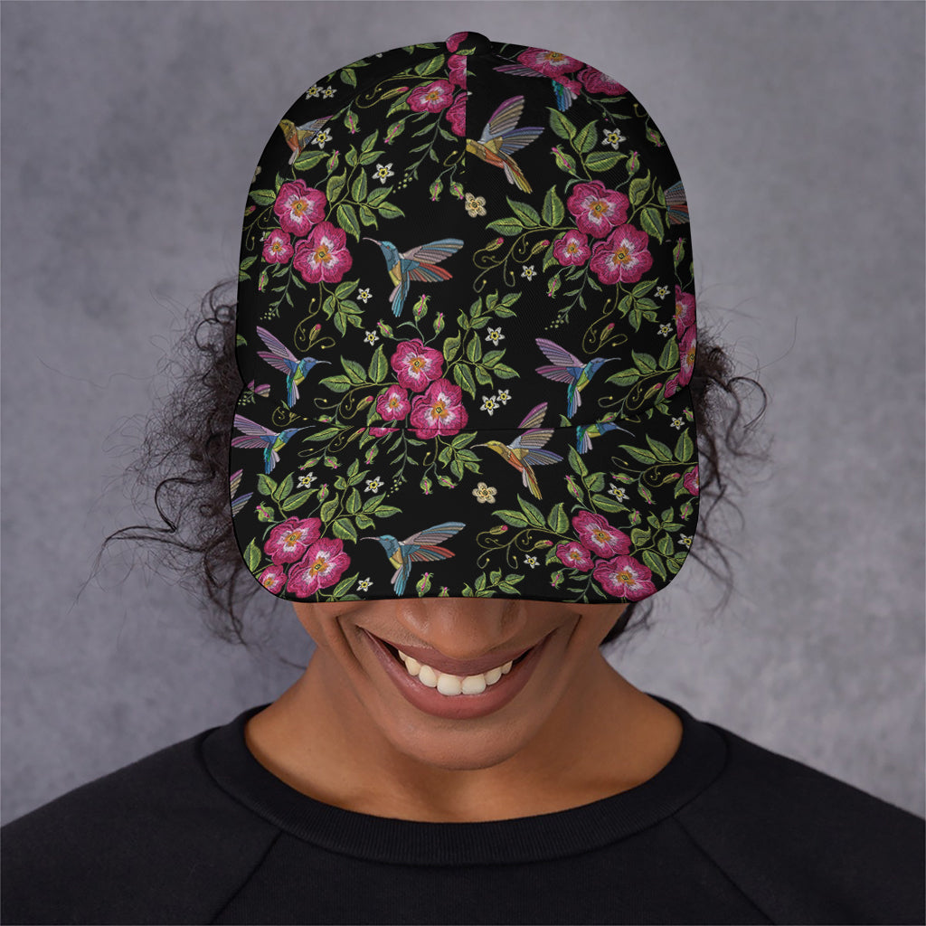 Wild Flowers And Hummingbird Print Baseball Cap