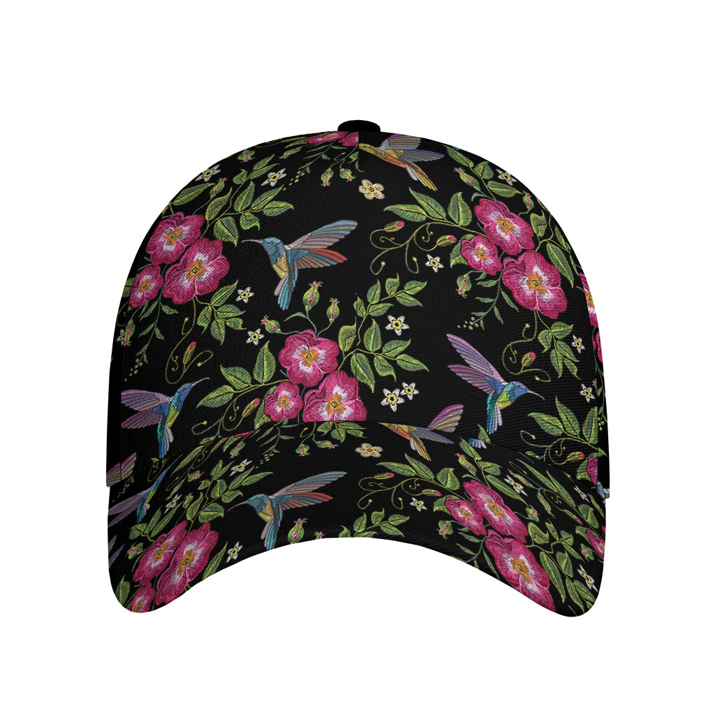 Wild Flowers And Hummingbird Print Baseball Cap