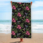 Wild Flowers And Hummingbird Print Beach Towel