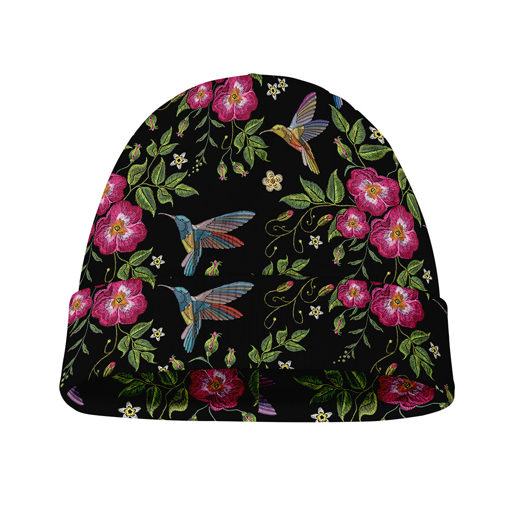 Wild Flowers And Hummingbird Print Beanie
