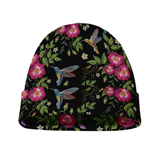 Wild Flowers And Hummingbird Print Beanie