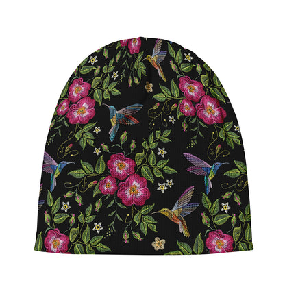 Wild Flowers And Hummingbird Print Beanie