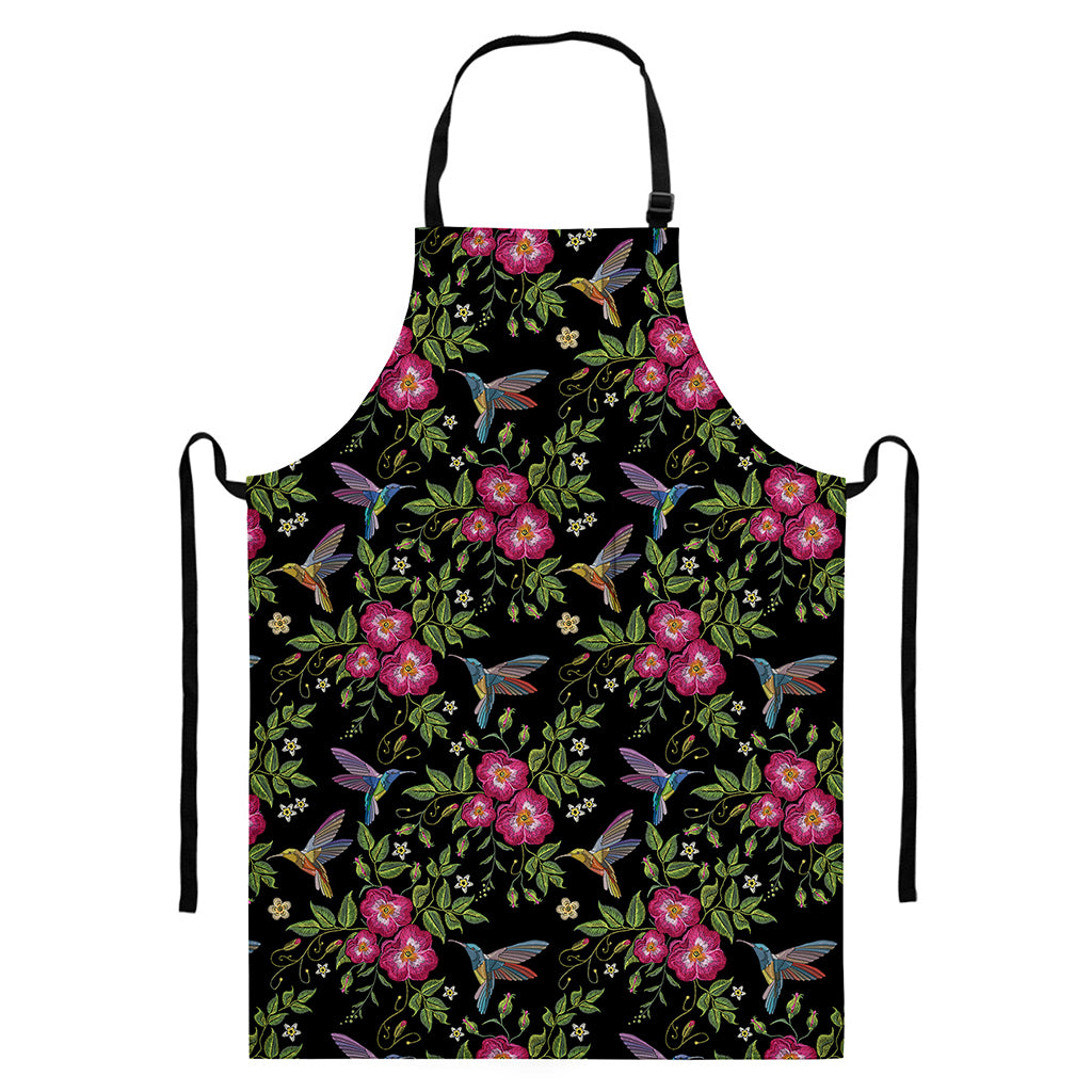 Wild Flowers And Hummingbird Print Bib Apron With Pocket