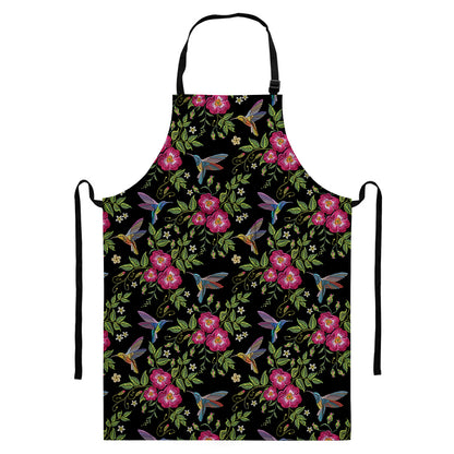 Wild Flowers And Hummingbird Print Bib Apron With Pocket