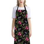 Wild Flowers And Hummingbird Print Bib Apron With Pocket