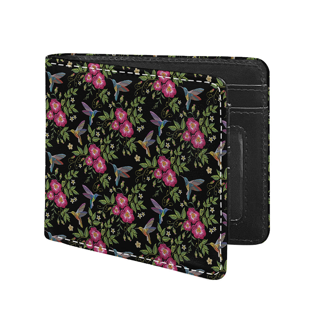 Wild Flowers And Hummingbird Print Bifold Wallet