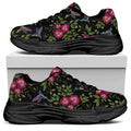 Wild Flowers And Hummingbird Print Black Chunky Shoes