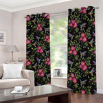 Wild Flowers And Hummingbird Print Blackout Grommet Curtains