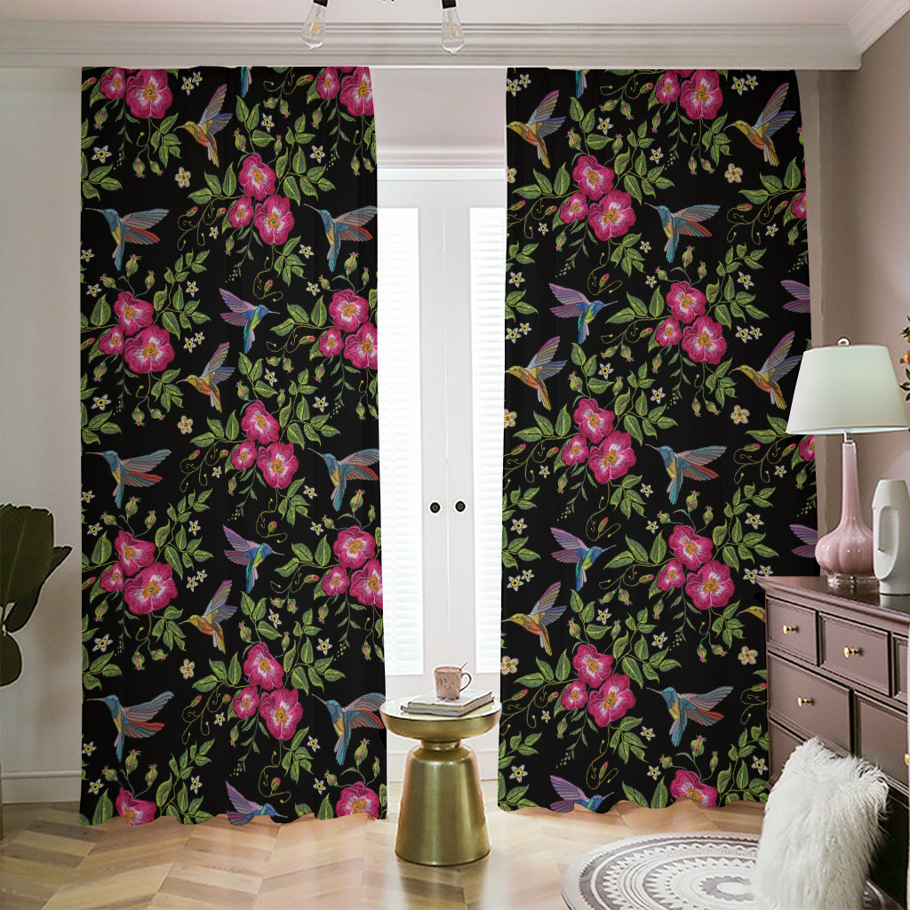 Wild Flowers And Hummingbird Print Blackout Pencil Pleat Curtains
