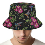 Wild Flowers And Hummingbird Print Bucket Hat