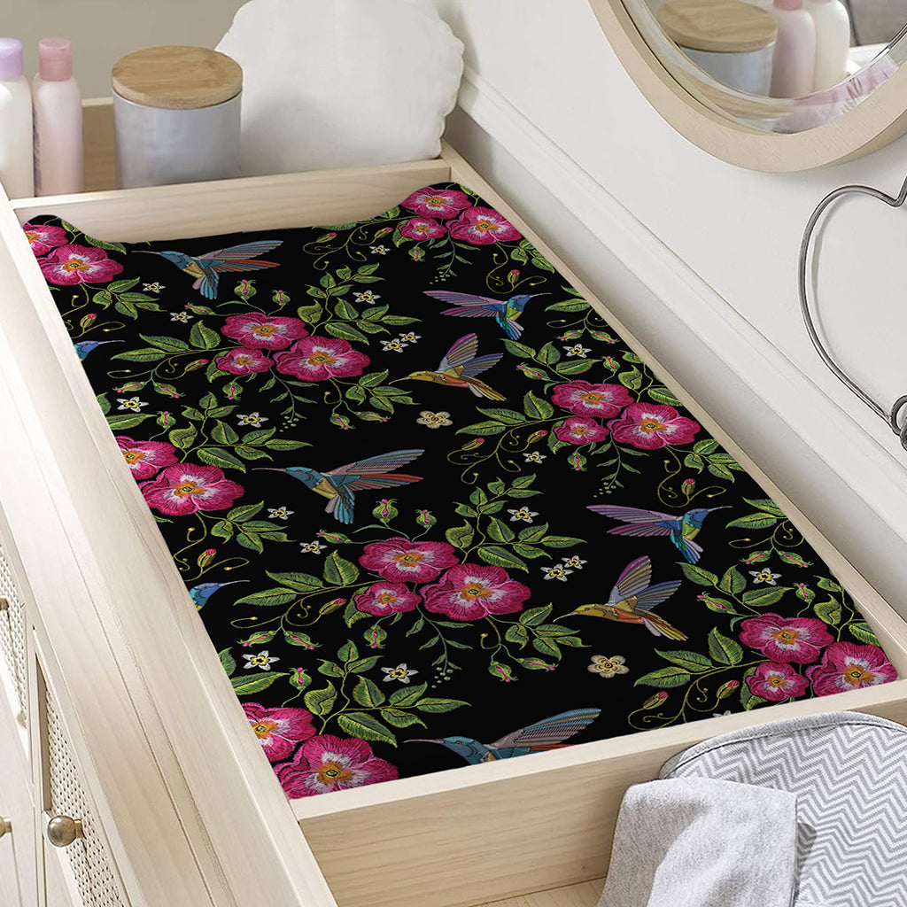 Wild Flowers And Hummingbird Print Changing Pad Cover