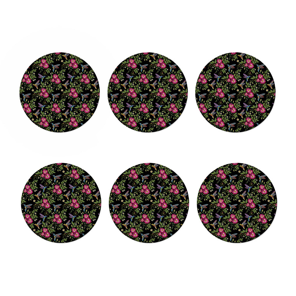 Wild Flowers And Hummingbird Print Coaster Set