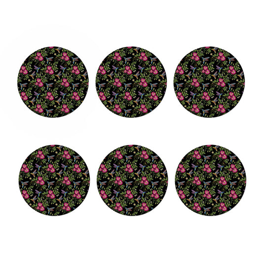 Wild Flowers And Hummingbird Print Coaster Set