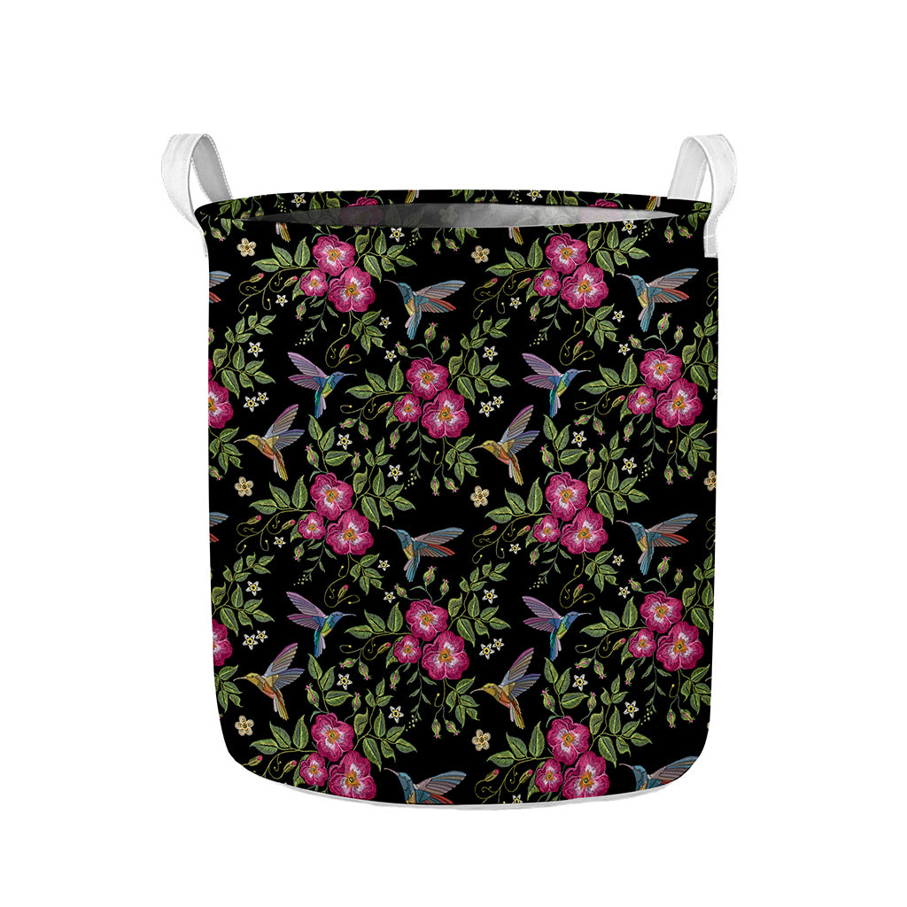 Wild Flowers And Hummingbird Print Collapsible Laundry Basket