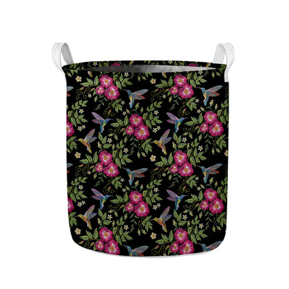 Wild Flowers And Hummingbird Print Collapsible Laundry Basket