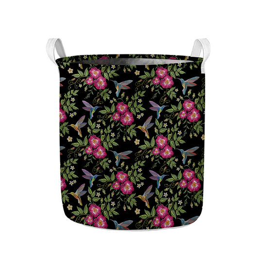 Wild Flowers And Hummingbird Print Collapsible Laundry Basket