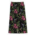 Wild Flowers And Hummingbird Print Cotton Front Slit Maxi Skirt