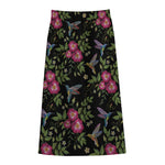 Wild Flowers And Hummingbird Print Cotton Front Slit Maxi Skirt