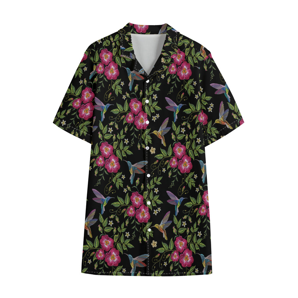 Wild Flowers And Hummingbird Print Cotton Hawaiian Shirt