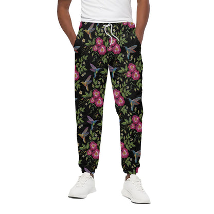Wild Flowers And Hummingbird Print Cotton Pants