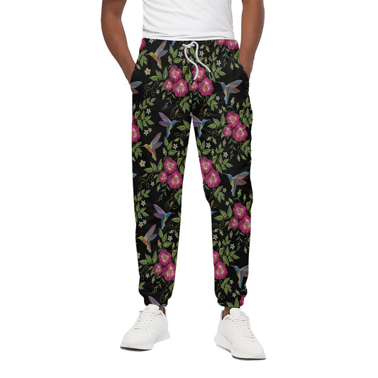 Wild Flowers And Hummingbird Print Cotton Pants