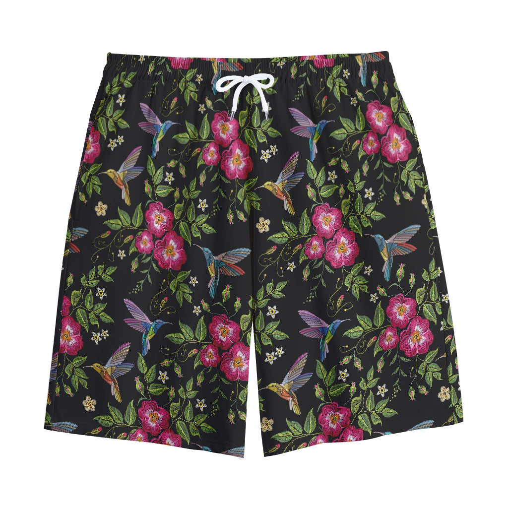 Wild Flowers And Hummingbird Print Cotton Shorts