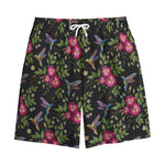 Wild Flowers And Hummingbird Print Cotton Shorts