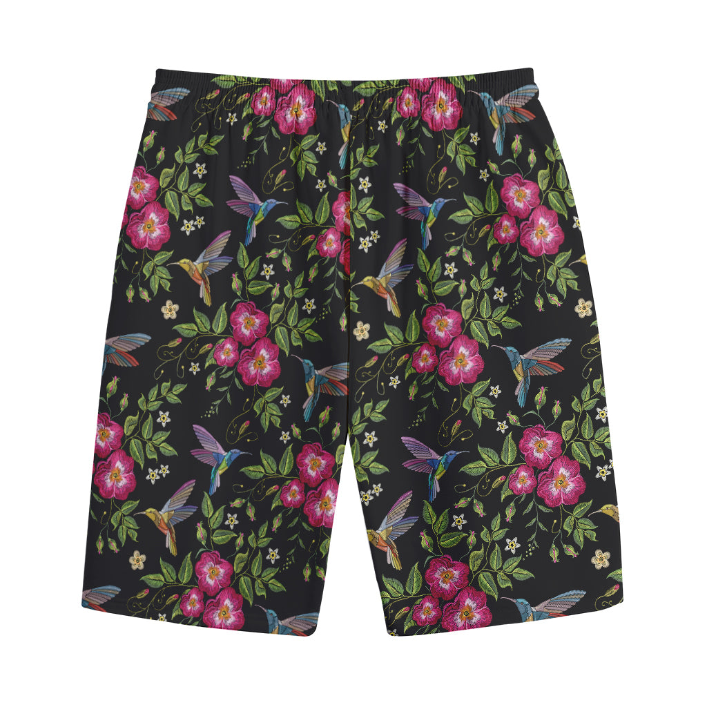 Wild Flowers And Hummingbird Print Cotton Shorts