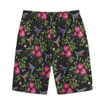Wild Flowers And Hummingbird Print Cotton Shorts