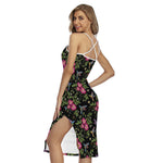 Wild Flowers And Hummingbird Print Cross Back Cami Dress