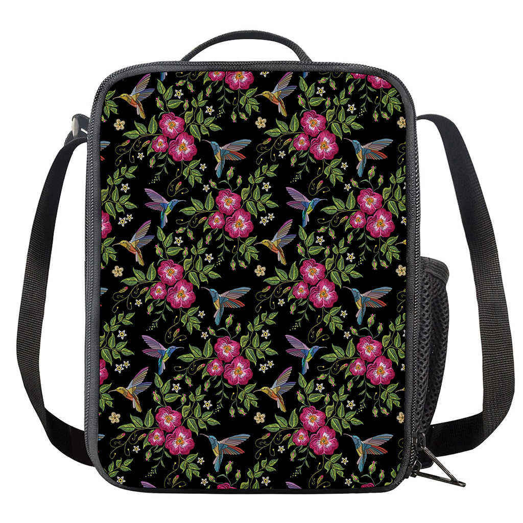 Wild Flowers And Hummingbird Print Crossbody Lunch Bag