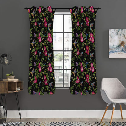 Wild Flowers And Hummingbird Print Curtain
