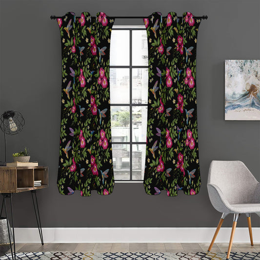 Wild Flowers And Hummingbird Print Curtain