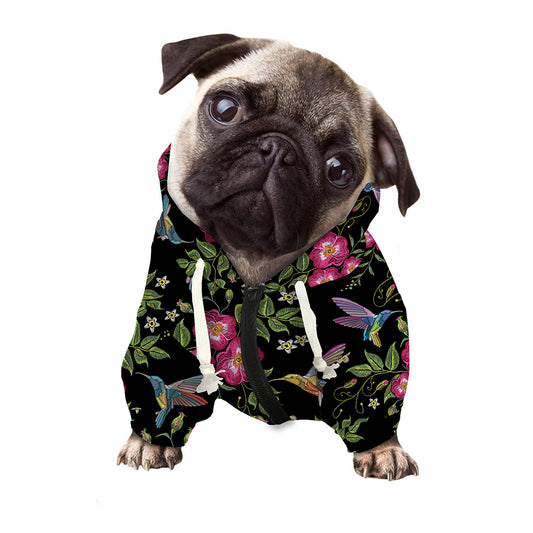 Wild Flowers And Hummingbird Print Dog Zip Up Hoodie