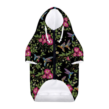 Wild Flowers And Hummingbird Print Dog Zip Up Hoodie