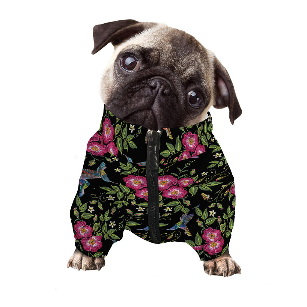 Wild Flowers And Hummingbird Print Dog Zip Up Jacket