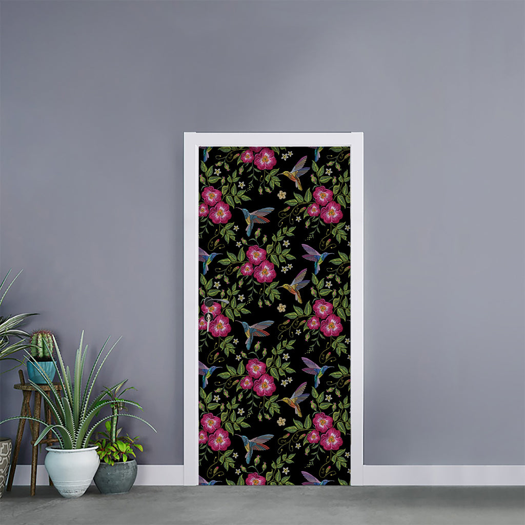 Wild Flowers And Hummingbird Print Door Sticker