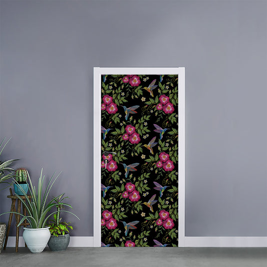 Wild Flowers And Hummingbird Print Door Sticker